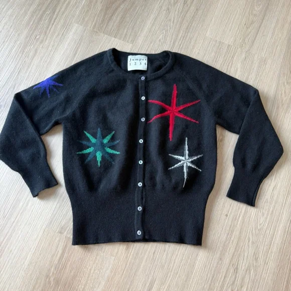 Jumper 1234 100% Cashmere Cardigan Sweater Christmas Holiday Star XS - Picture 1 of 5